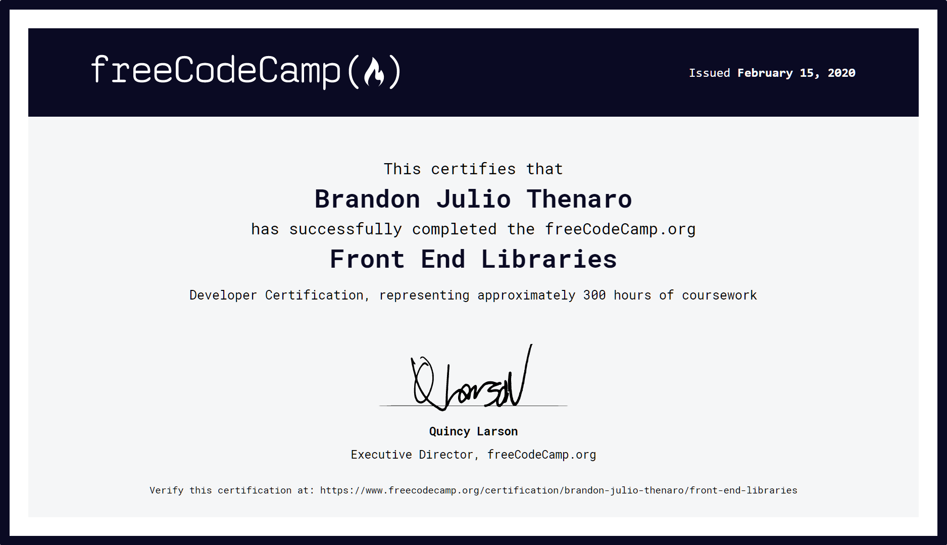 Certificate Front End Libraries