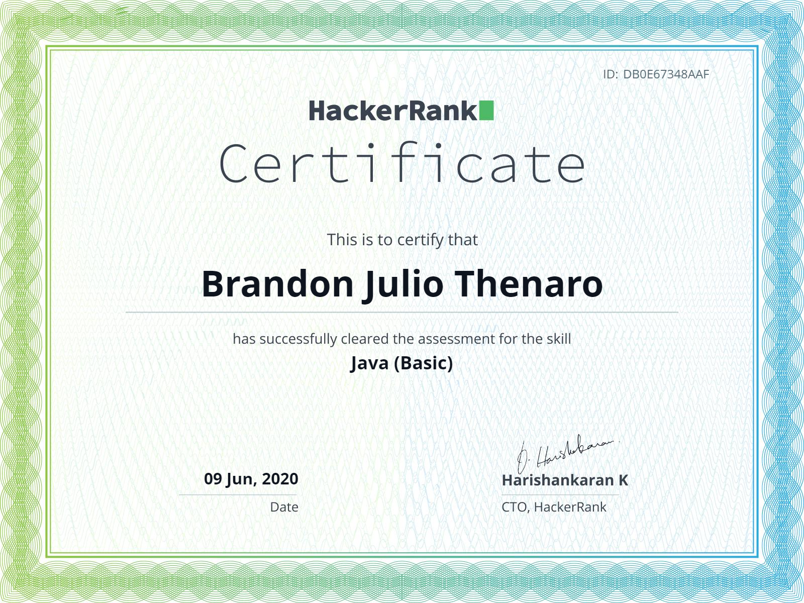 Certificate Java Basic