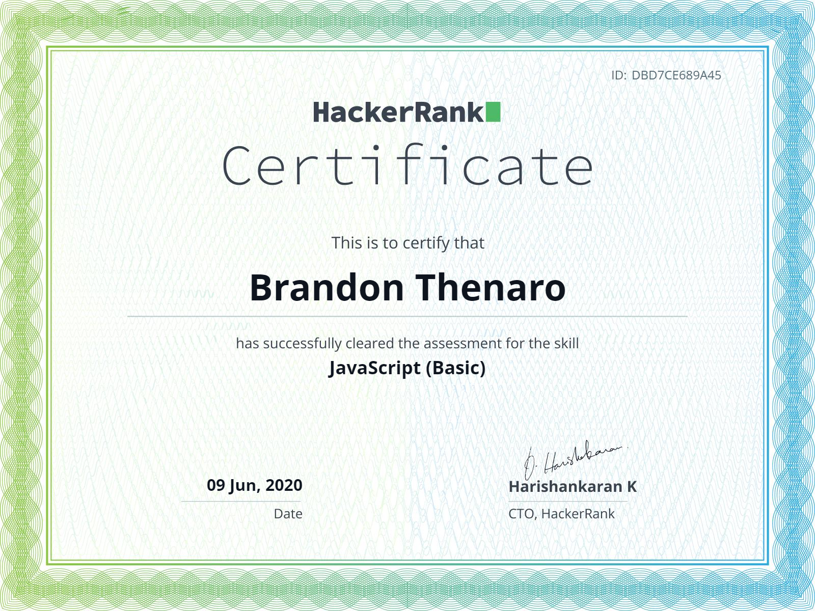 Certificate JavaScript Basic