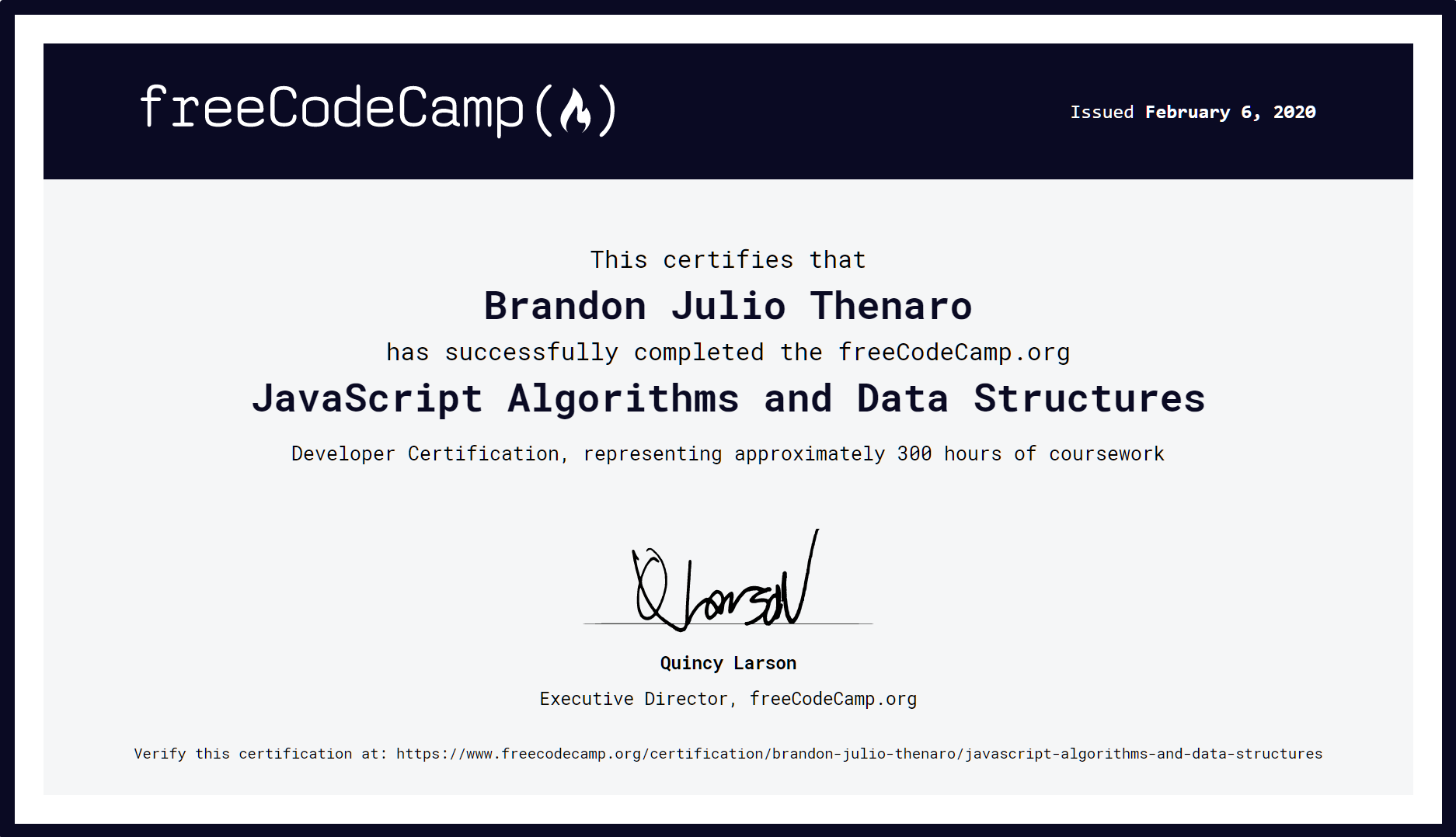 Certificate JavaScript Algorithms and Data Structures
