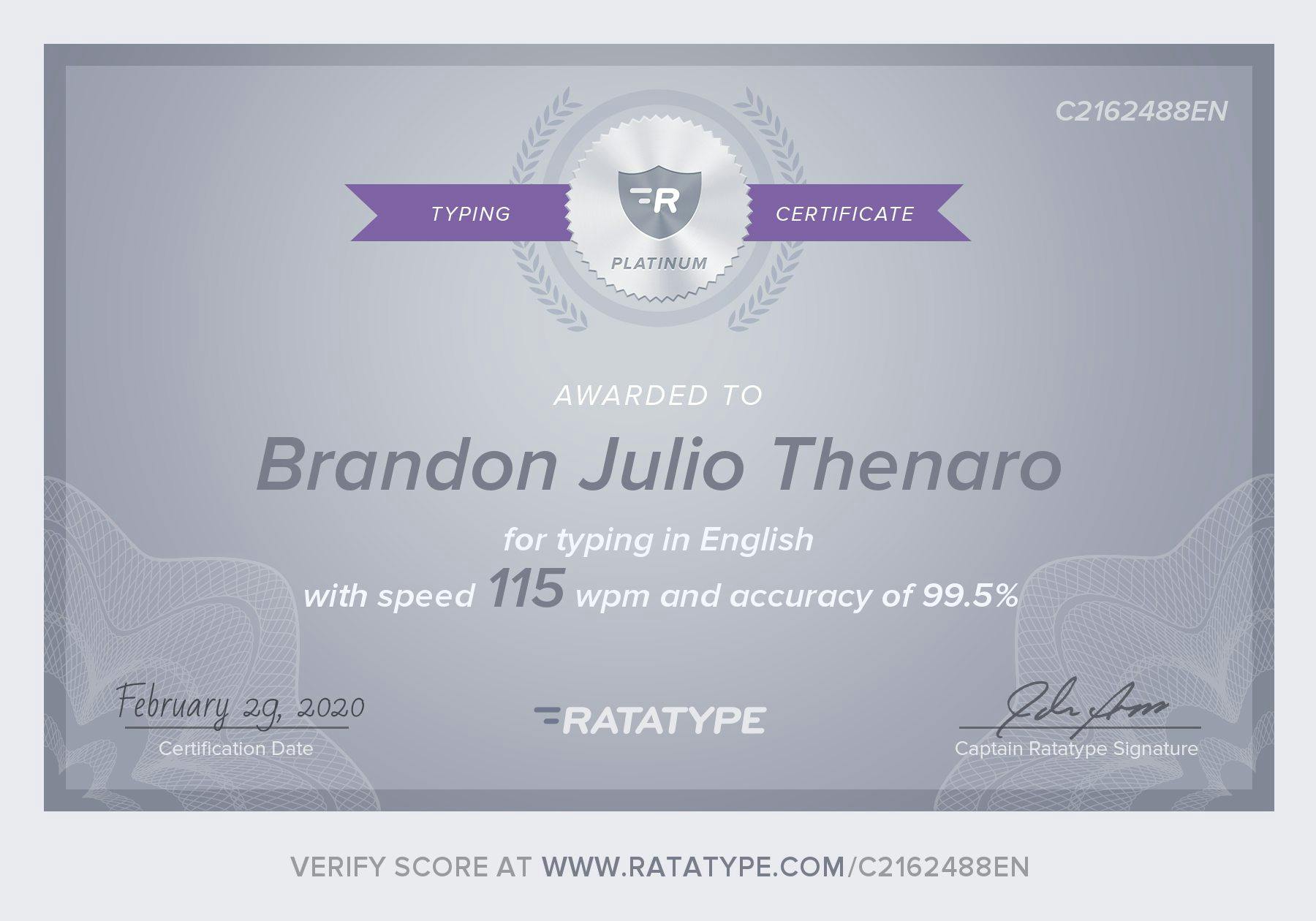 Certificate Typing Speed